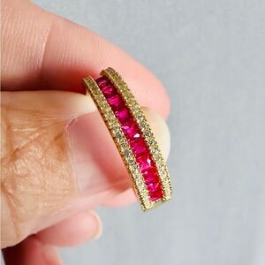 Gold Over 925 Silver Half Eternity Ruby Color Band